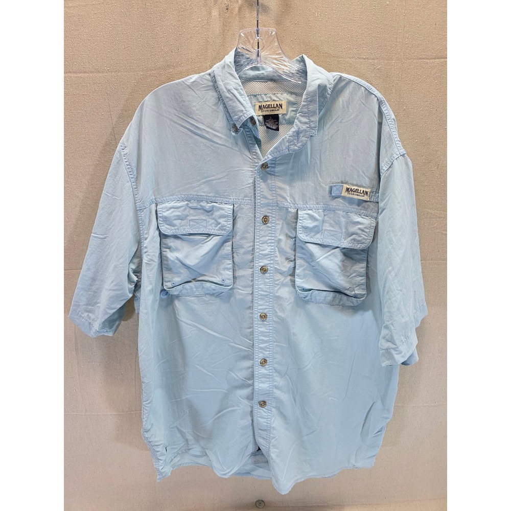 Magellan Sportswear Mens Large Blue Short Sleeve Fishing Shirt Ventilated 2519